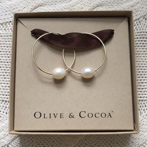 Olive & Cocoa Gold Hoops with Pearls
